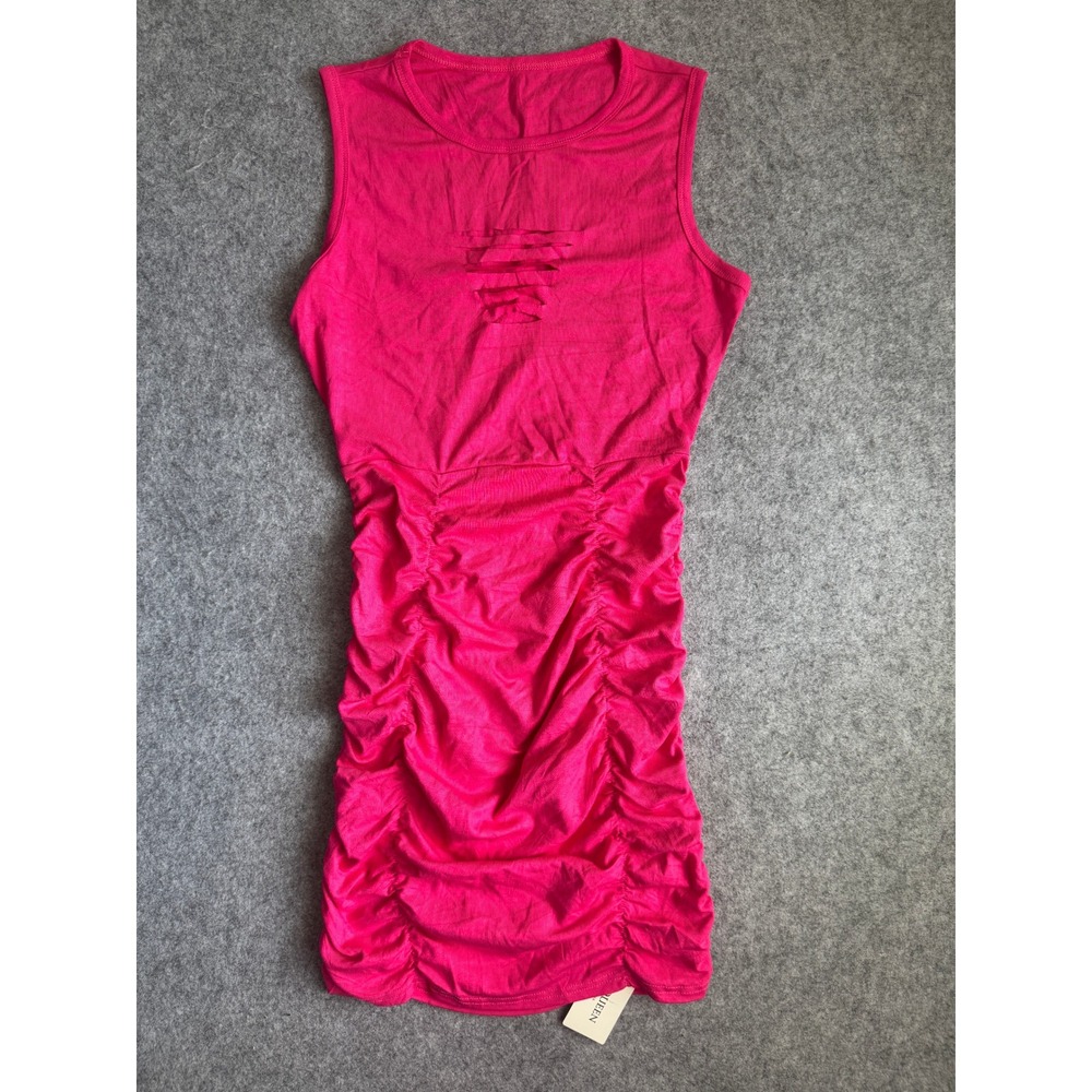 Dressqueen Hot Pink Ruched Bodycon Mini Dress Womens Size M Distressed NWT